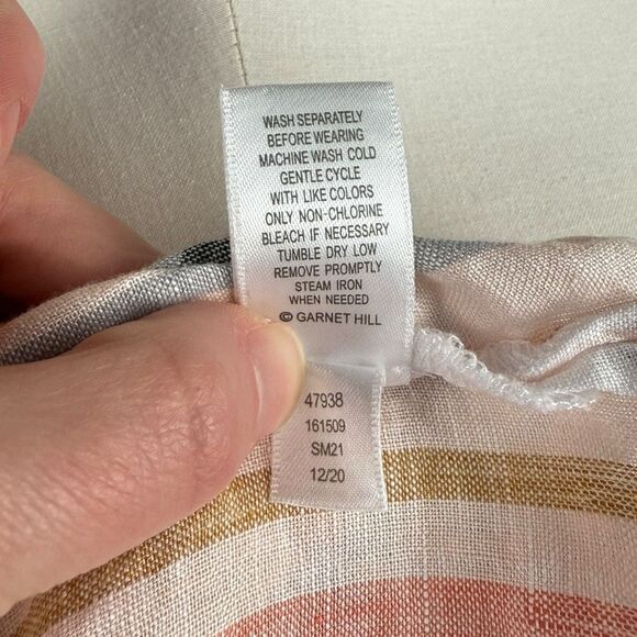 GARNET HILL Oversized Striped Slub Linen Button Down Blouse | Size 6 - Picture 6 of 7